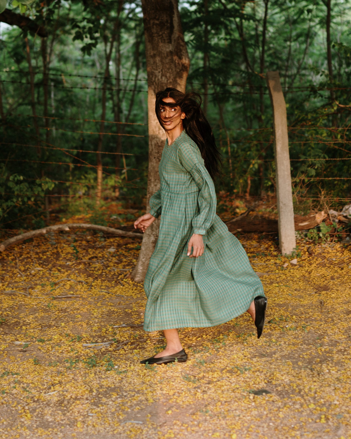 Valley Long Sleeve Mulberry Silk Cotton Dress
