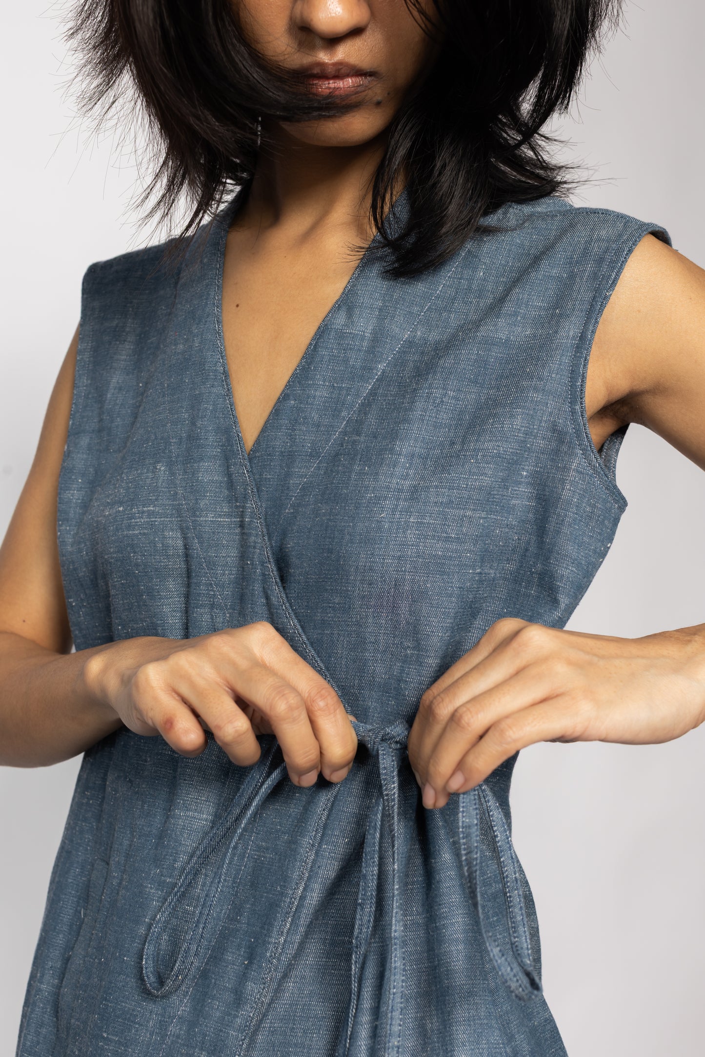 Wave Denim Wrap Top