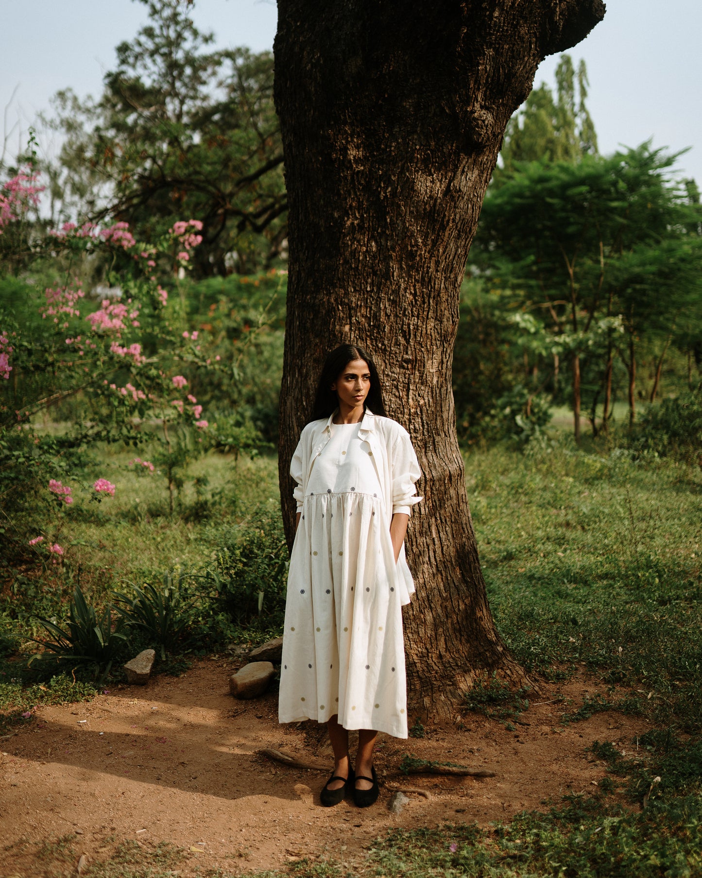 Greta Handwoven Flower Motif Dress