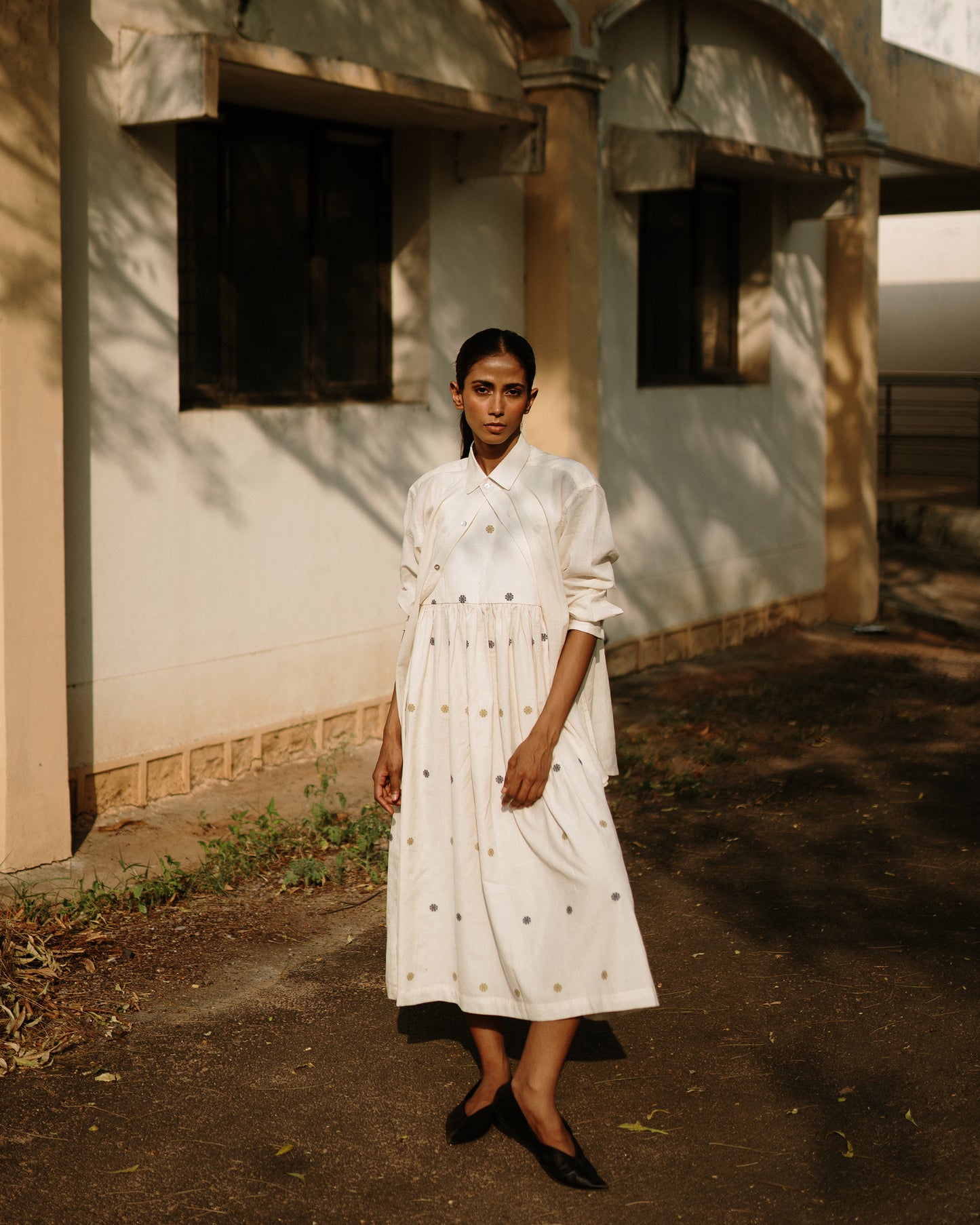 Greta Handwoven Flower Motif Dress