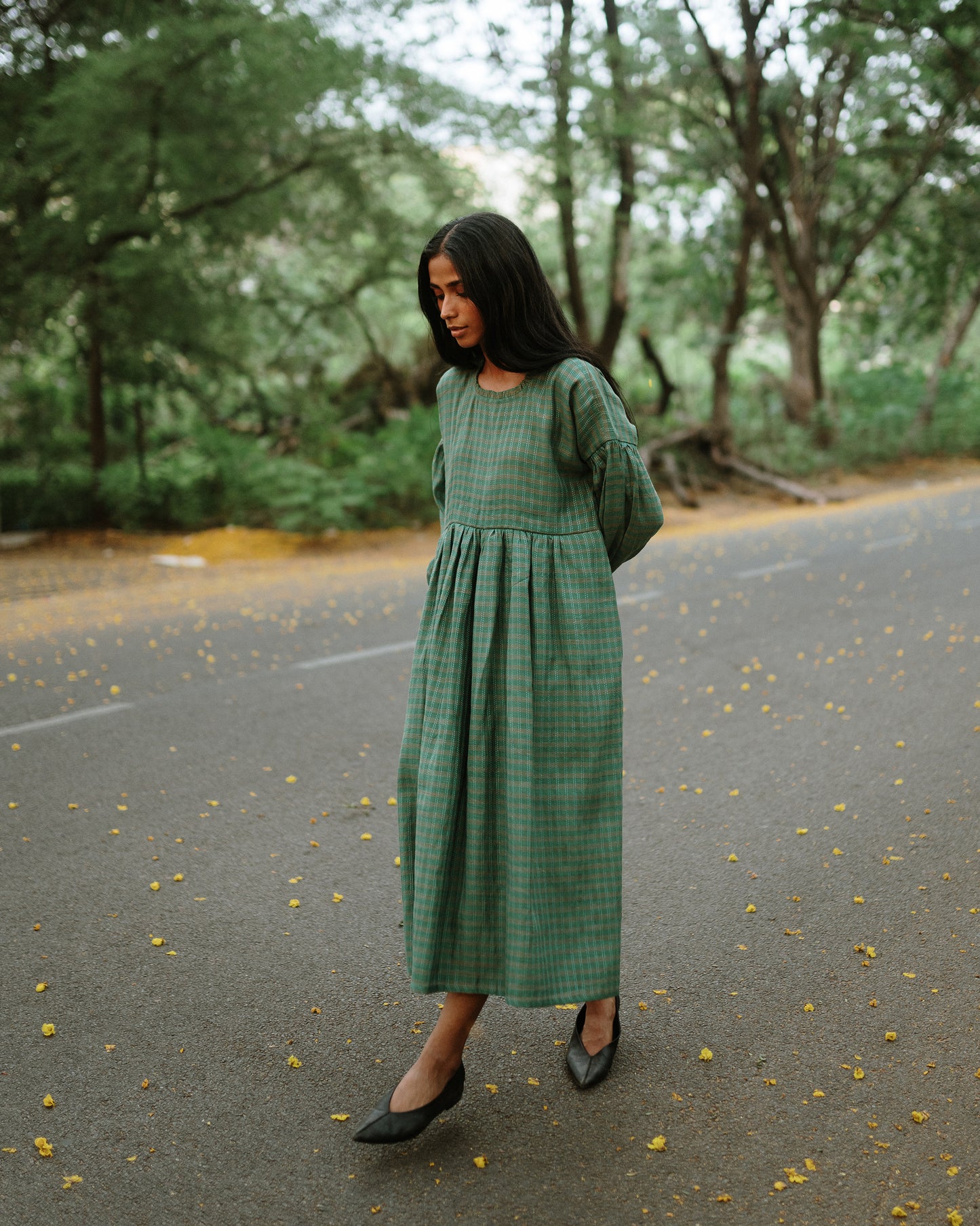 Valley Long Sleeve Mulberry Silk Cotton Dress